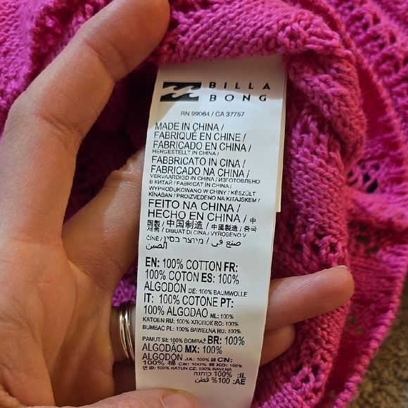 Billabong Bright Pink Crew Neck Sweater 100% Cotton Size Small - Picture 3 of 4